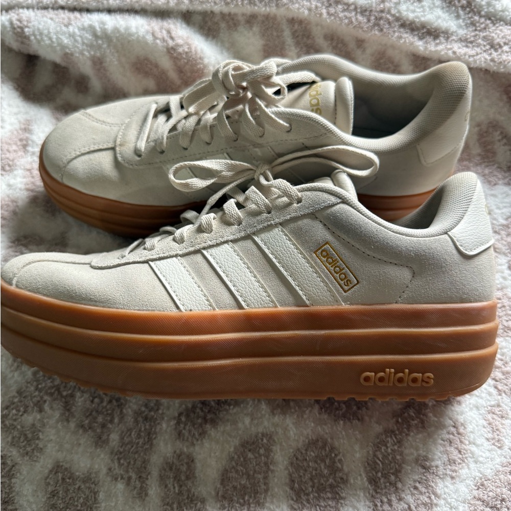 Adidas Women's Cream Sneakers with Brown Sole